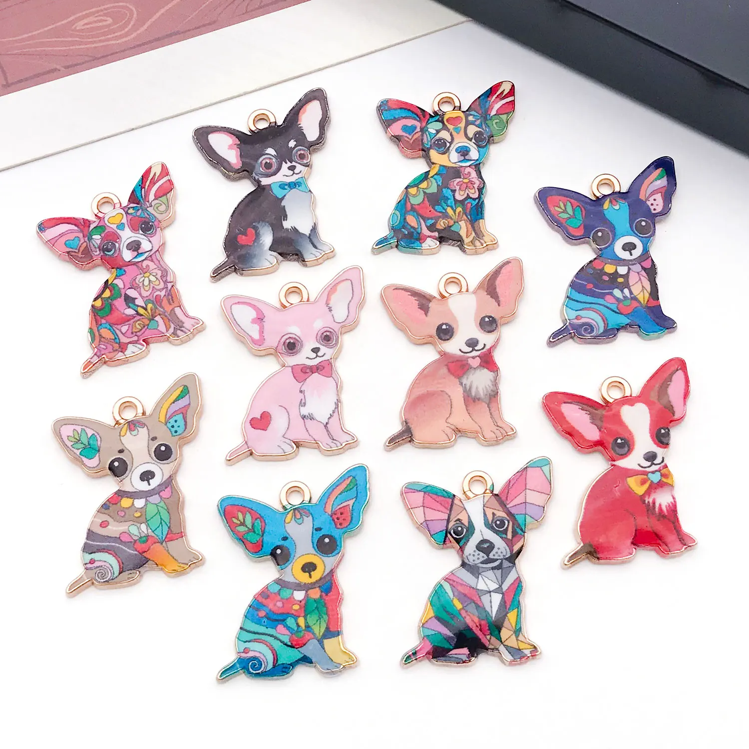 5/10 Pcs Hot-Selling Euro-American DIY Accessories Hanging Chihuahua Dog Shape Alloy Enamel Earrings, Bracelet Pendants, Charms, image 4