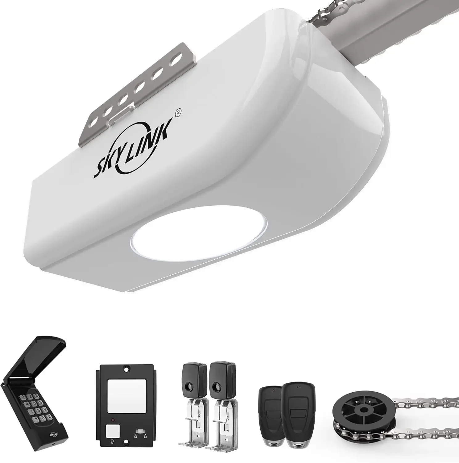 

Garage Door Opener with Extremely Quiet DC Motor, Chain Drive and Wireless Keypad