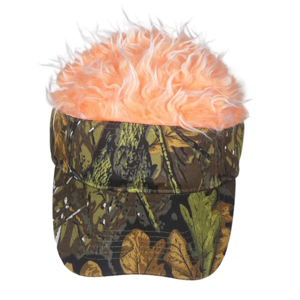 

Camo Jungle Printed Baseball Cap with Wigs Hair Attached Hip Hop Fashion Hats for Women Men Hiking Fishing Summer