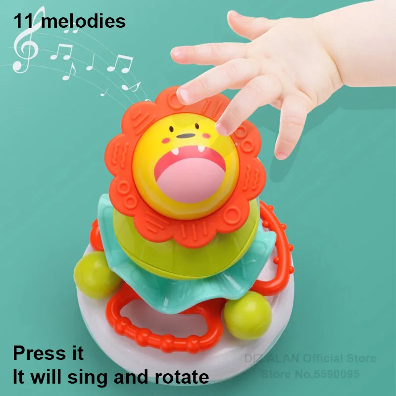 Jouet Musical pour bébé, hochets pour enfants, tour à anneaux empilables, apprentissage précoce, Lion rotatif, gobelet éducatif pour tout-petits