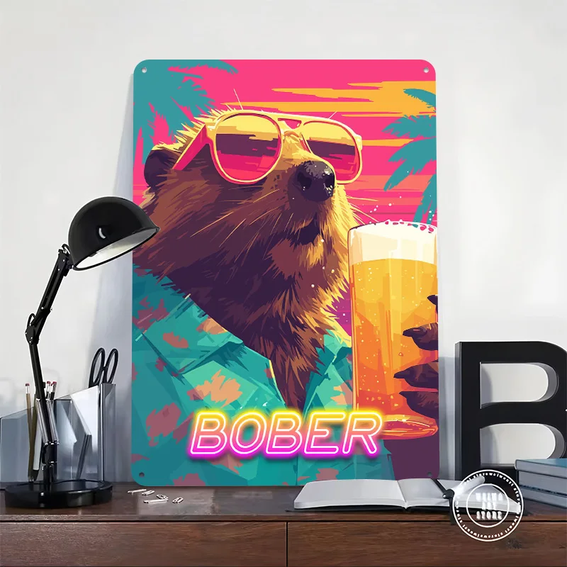 Retro Bober Internet Meme Metal Poster Custom Wall Art Retro Vintage Tinplate Signs for Man Cave Aesthetic Decoration Room Decor