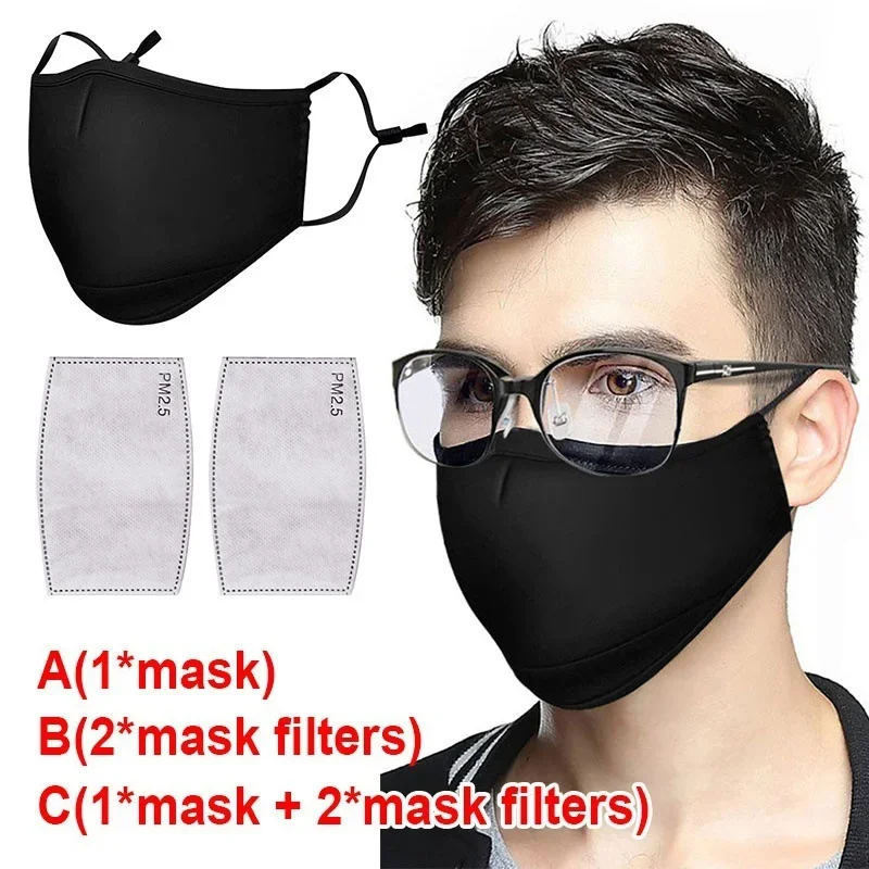 Cotton Black Mask Mouth Face Anti Dust PM2.5 Activated Carbon Filter Fabric Masks washable Reusable