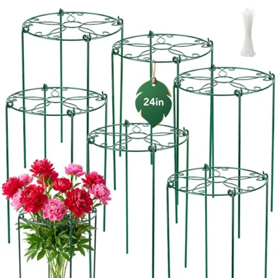 

6 Pack Peony Cages and Supports,"D"H Grow Through Plant Support Grid Brace for Outdoor Plants Flower, Metal Peony Stake Peony R