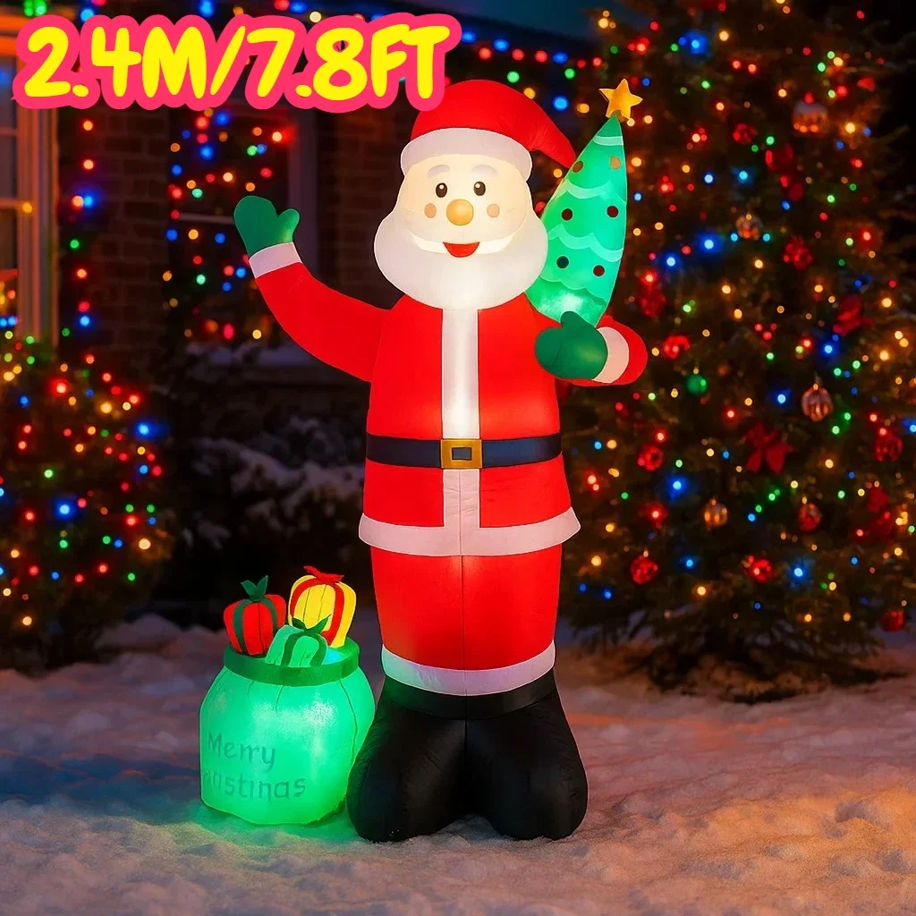 Papá Noel inflable de 2,4 M/7,8 pies con luz LED para árbol de Navidad, decoración del hogar, juguete para patio, adornos navideños, decoración de iluminación