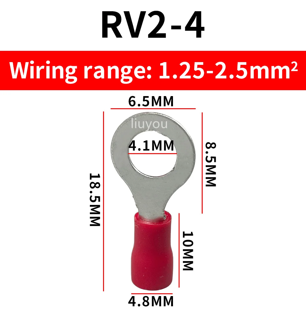 50PCS RV2-3 2-4 2-5 2-6 2-8 Insulated Blue Ring Terminals Wire Cable Electrical Crimp Connectors 16-14 AWG Kit M3/M4/M5/M6/M8