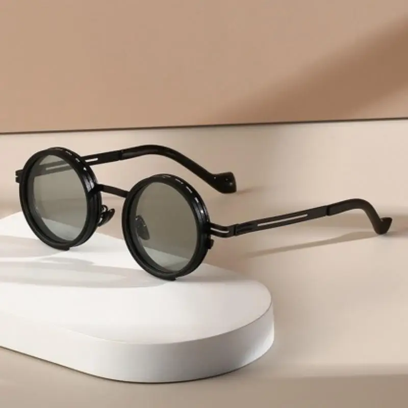 NEW ND2-400 9 Level Adjustable Dimming  Sunglasses UV400 ND Filter Round Retro Punk With Glasses Case Fishing Outdoor