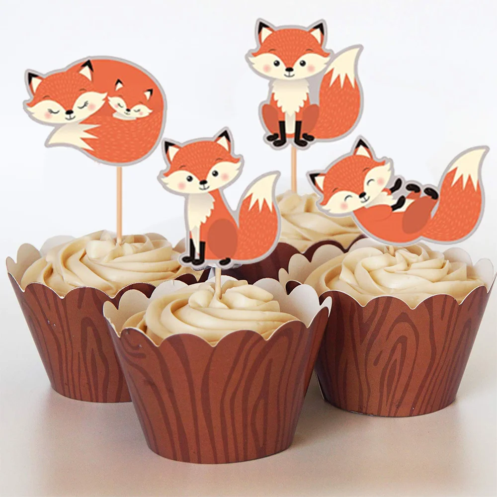 Fox Birthday Party Baby shower Decor Supplies Tableware Balloon Cupcake Toppers Woodland Animals Theme Dress Up  Kids Orange ﻿