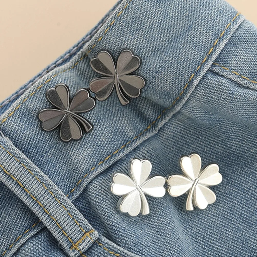 5PCS Sewing-on Four Leaf Clover Tighten Waist Button Detachable Metal Adjustable Waist Clip Reduce Waist Pants Pin Pants