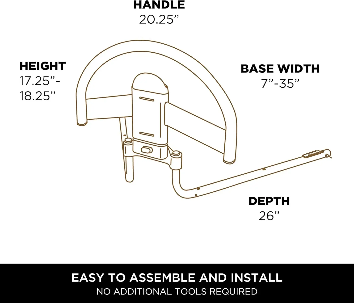 Click Bed Handle, Removable Sit and Stand Assist Rail for Adults, Seniors, and Elderly, Low Profile Bedside Rail with Safety Str