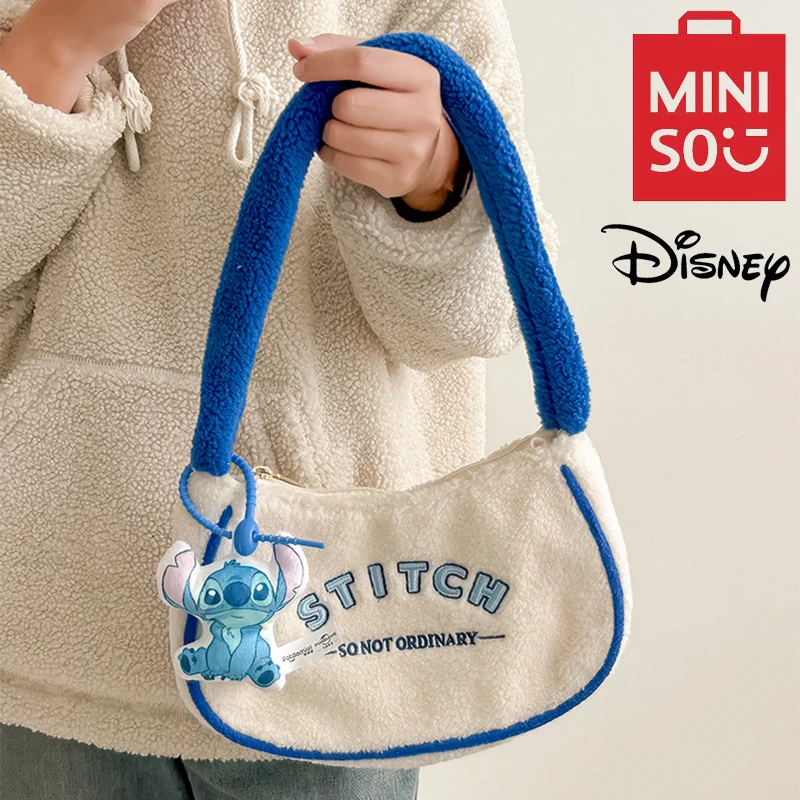 

MINISO Disney Cartoon Cute One Shoulder Handbag Embroidered Plush Bag Stifler Handbag Fashionable Underarm Bag