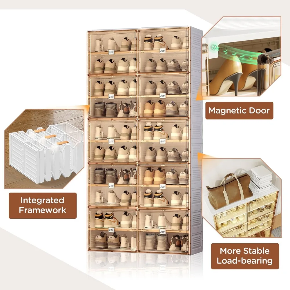 Portable Shoe Rack Organizer, Stackable Sneaker Storage Shoe Cabinet with Magnetic Clear Door, 10 Layers 40 Pairs image 4