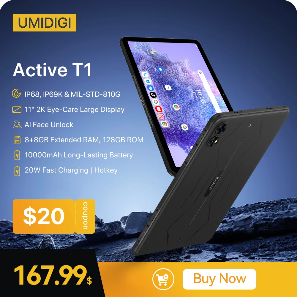 [World Premiere]UMIDIGI Active T1 Smart tablet 11"  2K HD Android 13 Unisoc T616  8GB 128GB 10000mAh Mega Battery Rugged tablet