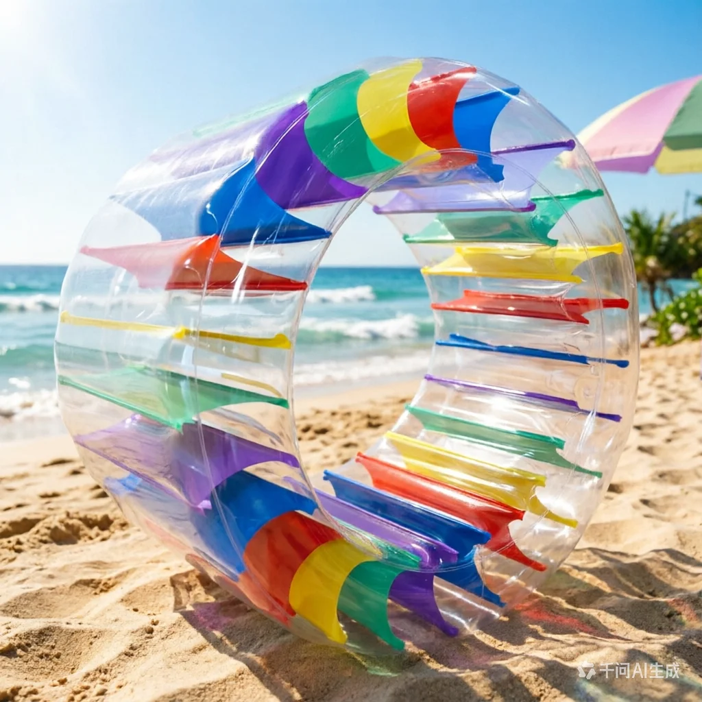 

185cm Inflatable Rainbow Water Roller Wheel, Large PVC Water Walker Ball with Non-Slip Strips, Kids & Adults Pool Float
