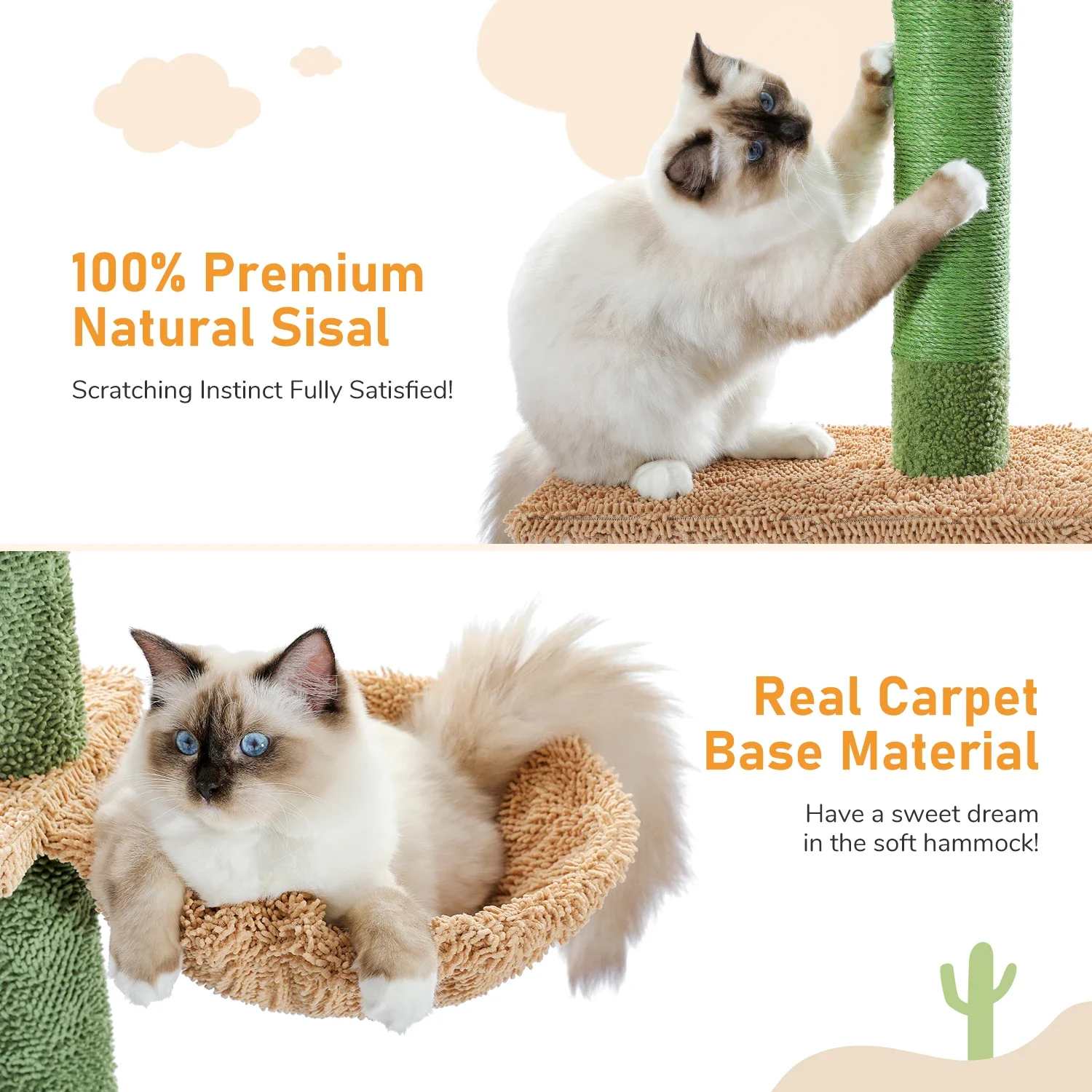 New Cactus Floor to Ceiling Cat Tower with Adjustable Height(95-108 Inches), 5 Level Cat Climbing Tower with Cozy Hammock, Platf