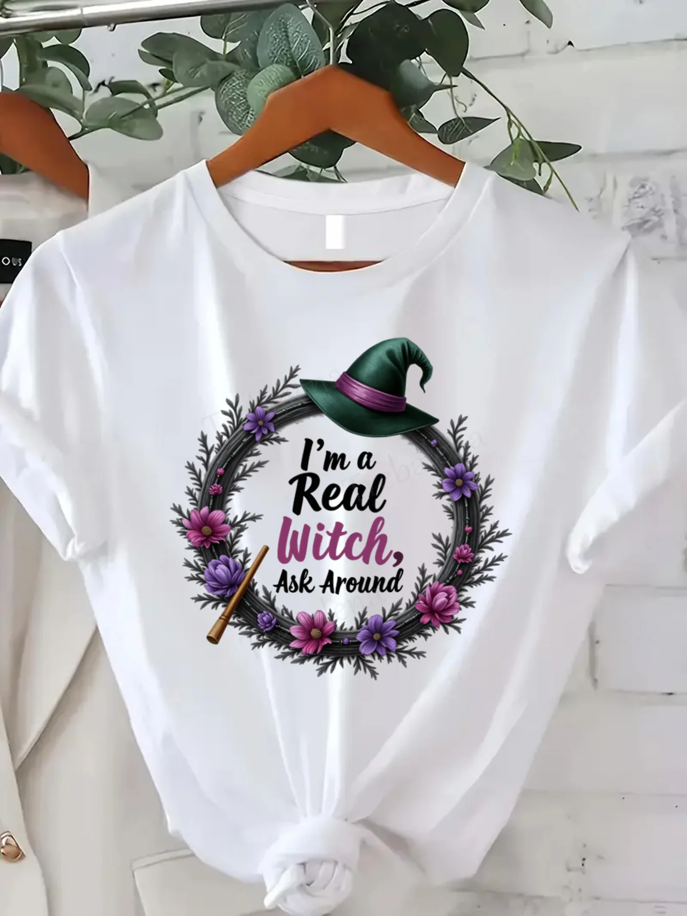 تي شيرت برقبة دائرية أنا ساحرة حقيقية اسأل حول الهالوين تي شيرت نسائي مقاس كبير بأكمام قصيرة تي شيرت كاجوال على الموضة #1