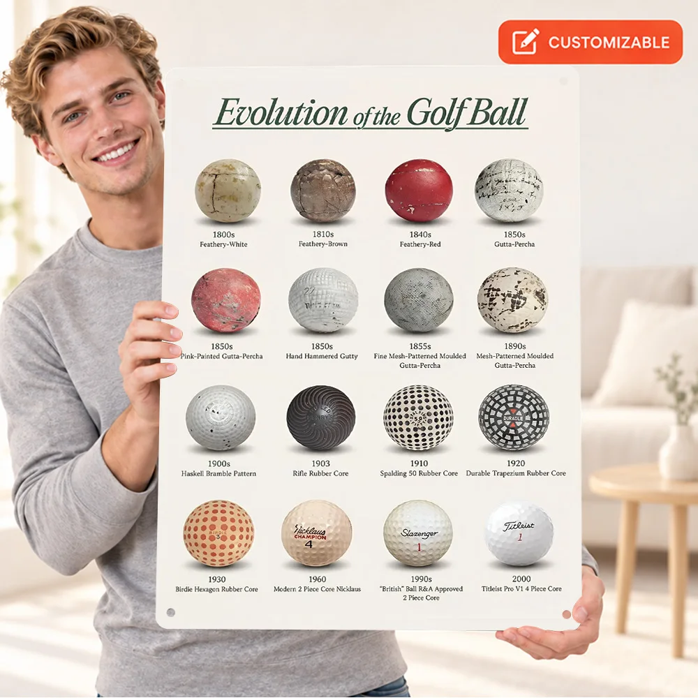 Evolution Of The Golf Ball Printed Poster Customized Aluminum Metal Sign Infographic Design Wall Art For Clubhouse Rider Gift