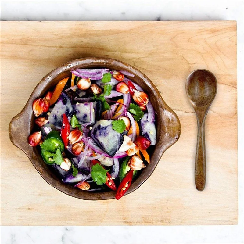 ABWR- ملاعق خشبية صغيرة، 18 قطعة 5.3 بوصة ملاعق شوربة طبيعية ملعقة خشب الخيزران لتناول الطعام، تقديم خلط البهارات المصنوعة يدويًا