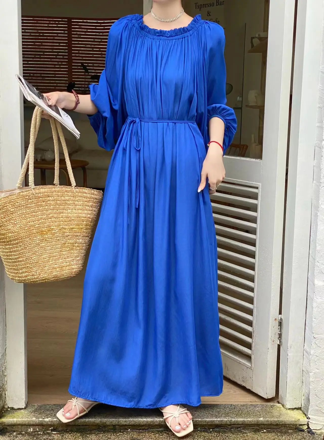 

Korean Style Maternity Dress Solid Color Shoulderless Long Sleeve Loose Pregnant Woman Beach Dress X-large Pregnancy Clothes