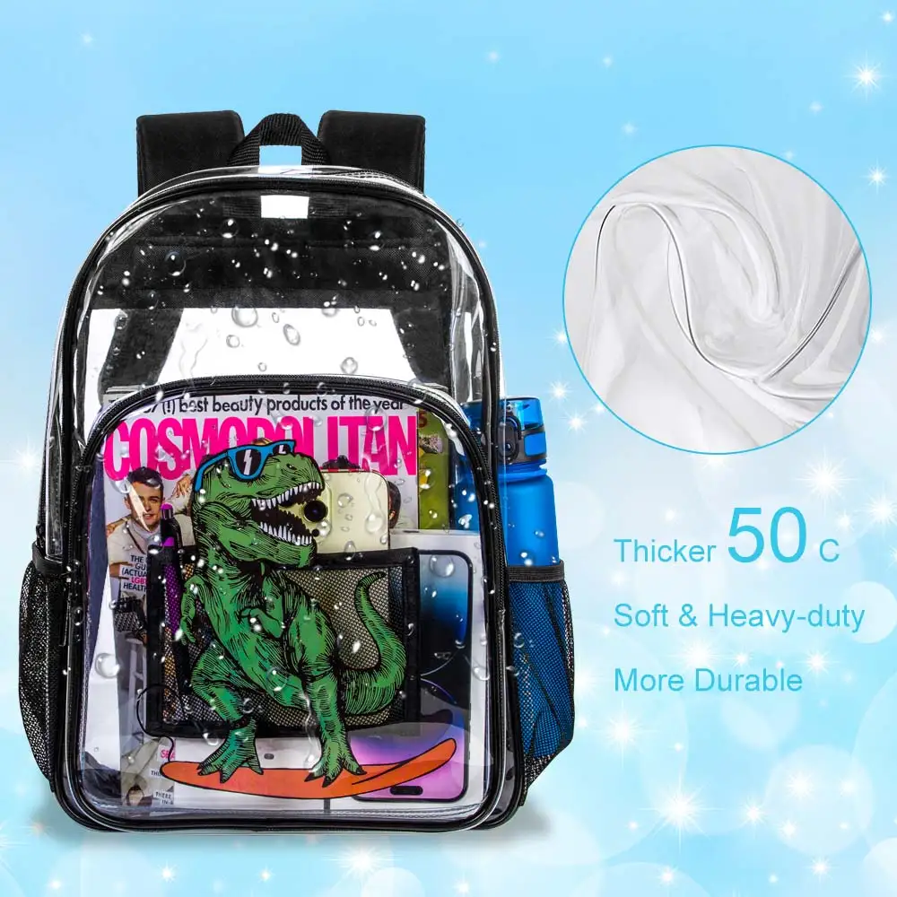 3 Buah Tas Ransel Transparan untuk Anak Laki-Laki, Tas Buku Transparan Motif Dinosaurus, Tas Ransel Tembus Pandang yang Lucu dengan Tas Makan Siang