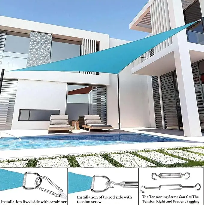 Dreieckiges Schattenzelt, UV-Schutz, mit Befestigungssets für Terrasse, Pool, Strand, Garten, Sonnenschutzzelt – Detail 8