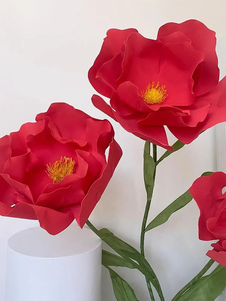 180cm Red Poppy Flower Large Artificial Paper Flowers Wedding Backdrop Decor Prop Garden Decoration Fake Flower Decorative Stage