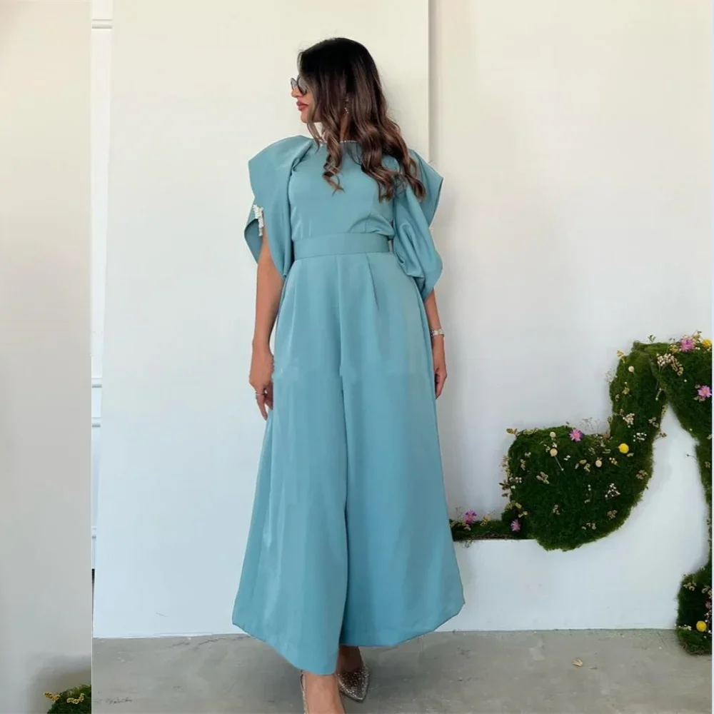 Customized Jersey Rhinestone Engagement A-line High Collar Bespoke Occasion Gown Midi Dresses
