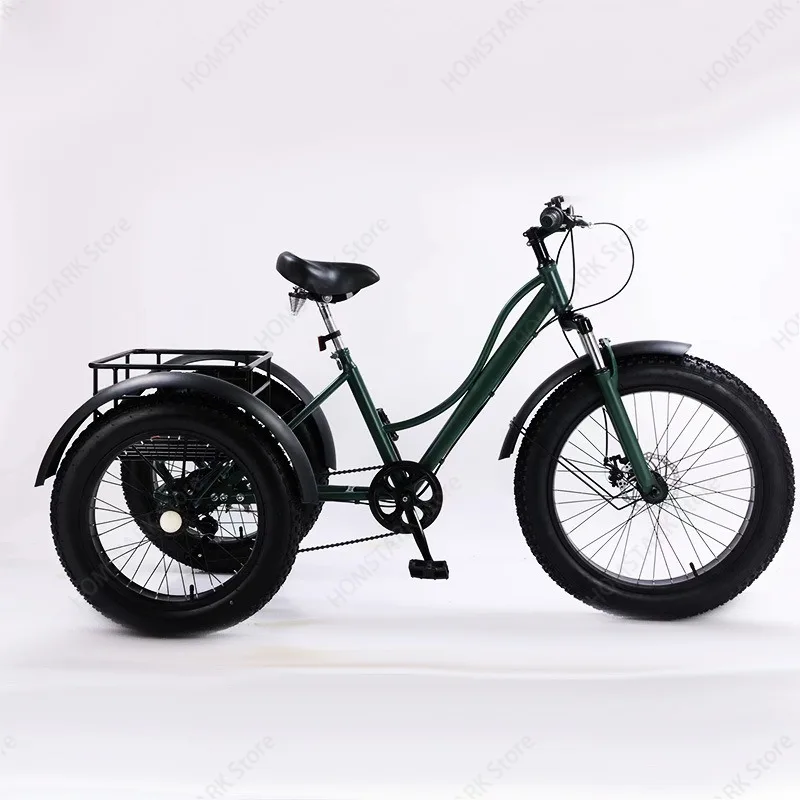 24 Inch 7 Speed Fat Tire Tricycle Snow Bicycle With Basket For Adults Seniors Grocery Shopping Daily Outdoor Commute