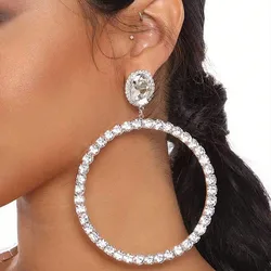 Hot Lady Shiny Rhinestone Crystal Big Large Circle Hoop Earrings Round Ear Charming Statement Hoops Earrings Party Gift 90MM