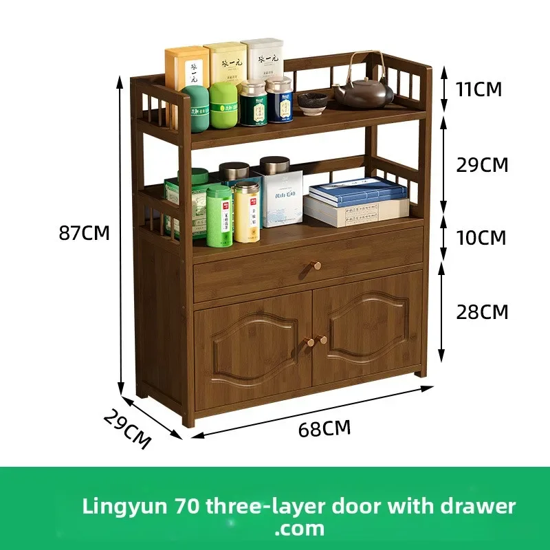 Multi-functional Tea Cabinet Shelf Office Tea Cabinet Solid Wood Living Room Tea Side Cabinet