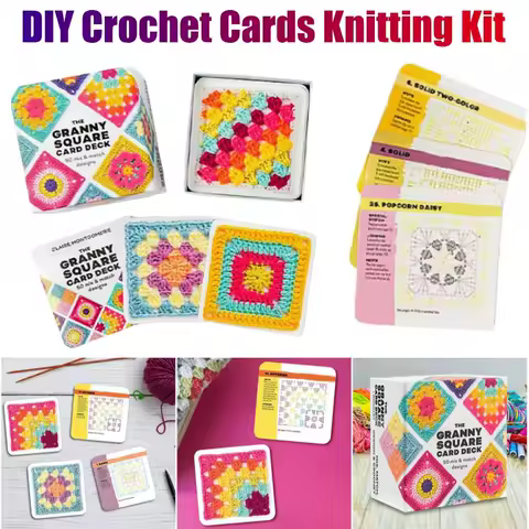 DIY Knitted Pattern Cards Set 50 Mix &amp; Matchs Designs Crochet Cards Granny Square Card Deck for Beginners Deck Knitting Kit