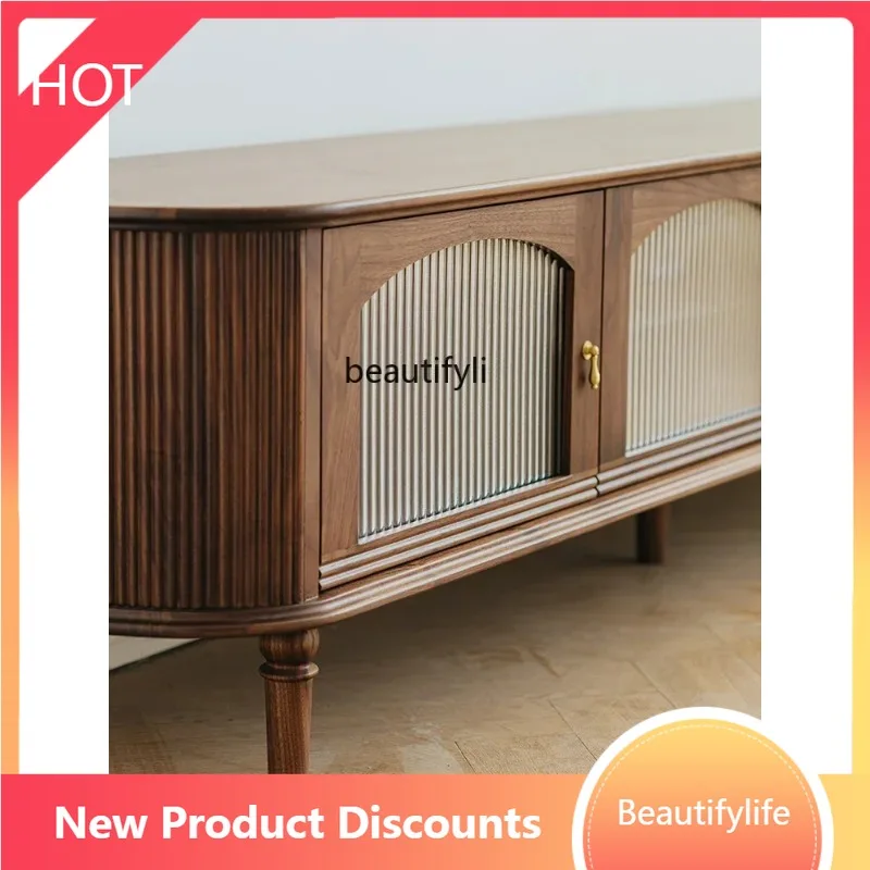 

A07 Black walnut solid wood, Nordic retro living room home Changhong glass TV cabinet