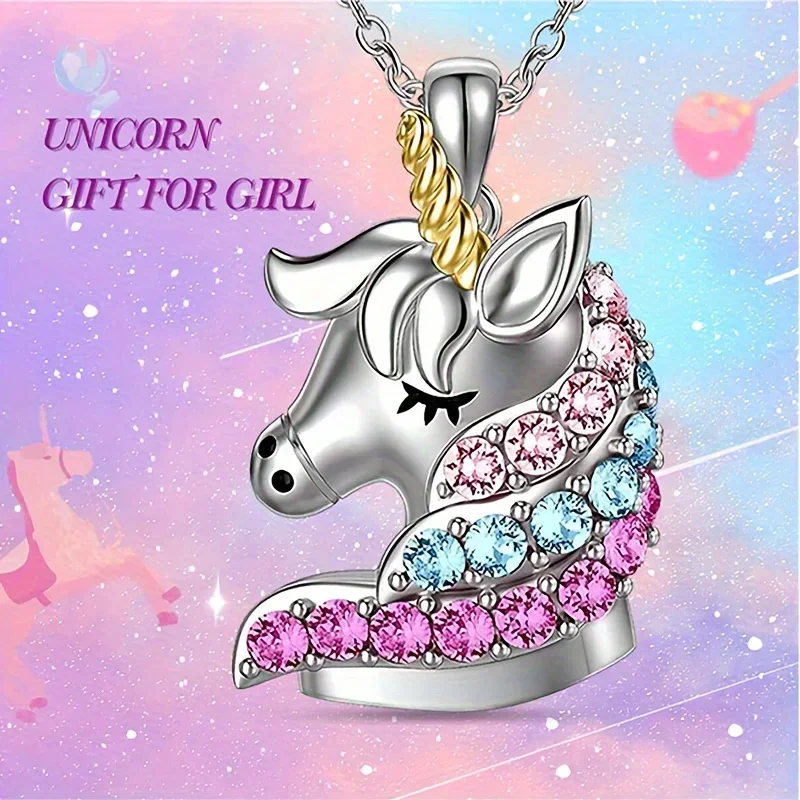 Fashion kalung Unicorn kartun Unicorn, perhiasan kalung liontin hadiah ulang tahun perjamuan wanita hadiah H