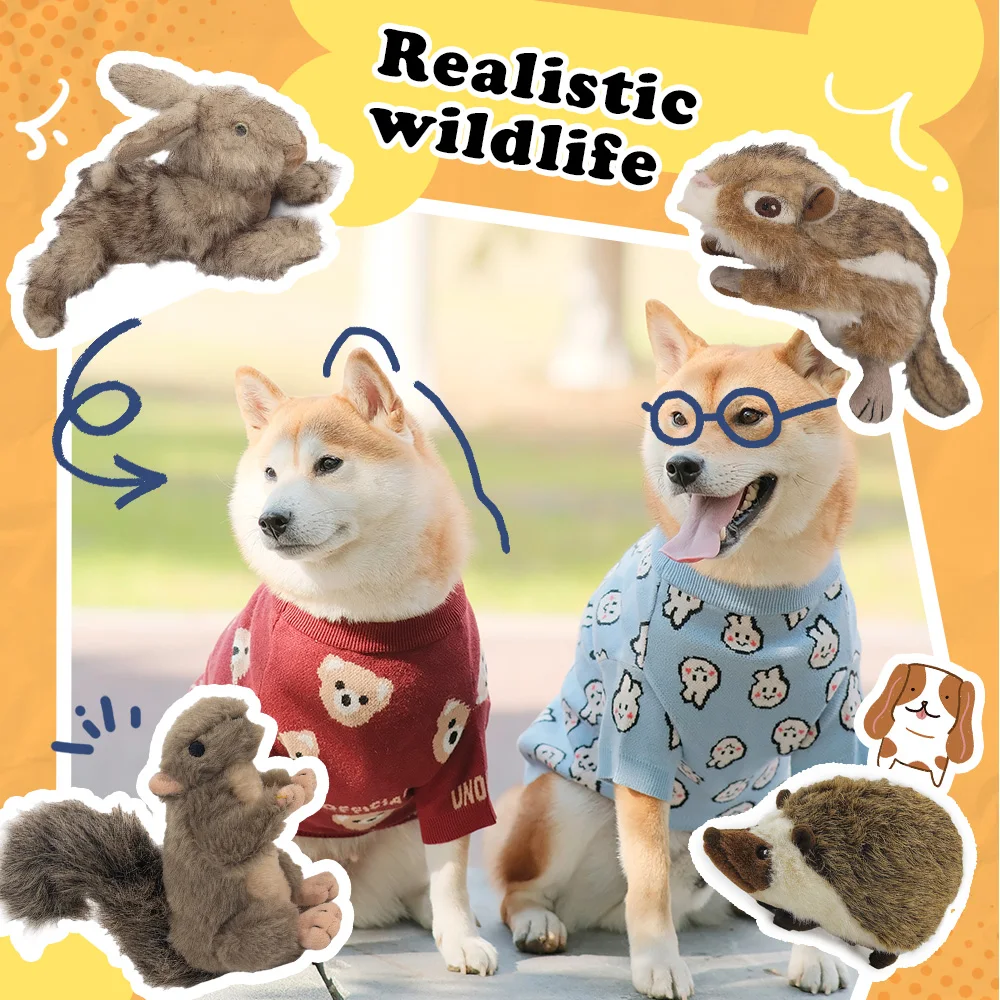 AFP Dogs Faux Fur Doll Toy Squirrel Brown Rabbit Chipmunk Hedgehog Animal Plush Toys For Dog Accessories Realistic Squeaker Toy