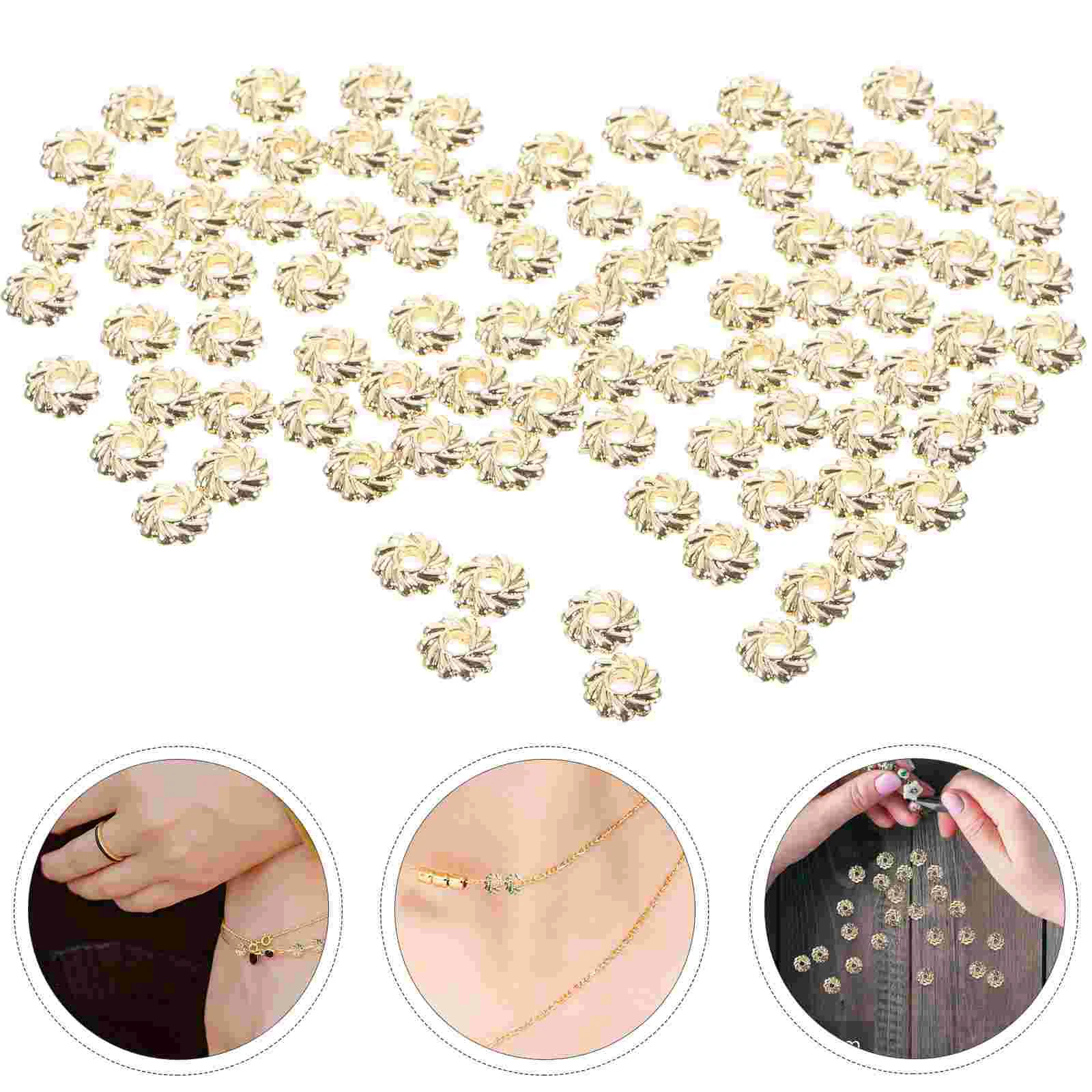 100 Pcs Beads Beaded Spacer Colored Small Crafting Round Loose Hair Accessories DIY Alloy Golden Bracelets