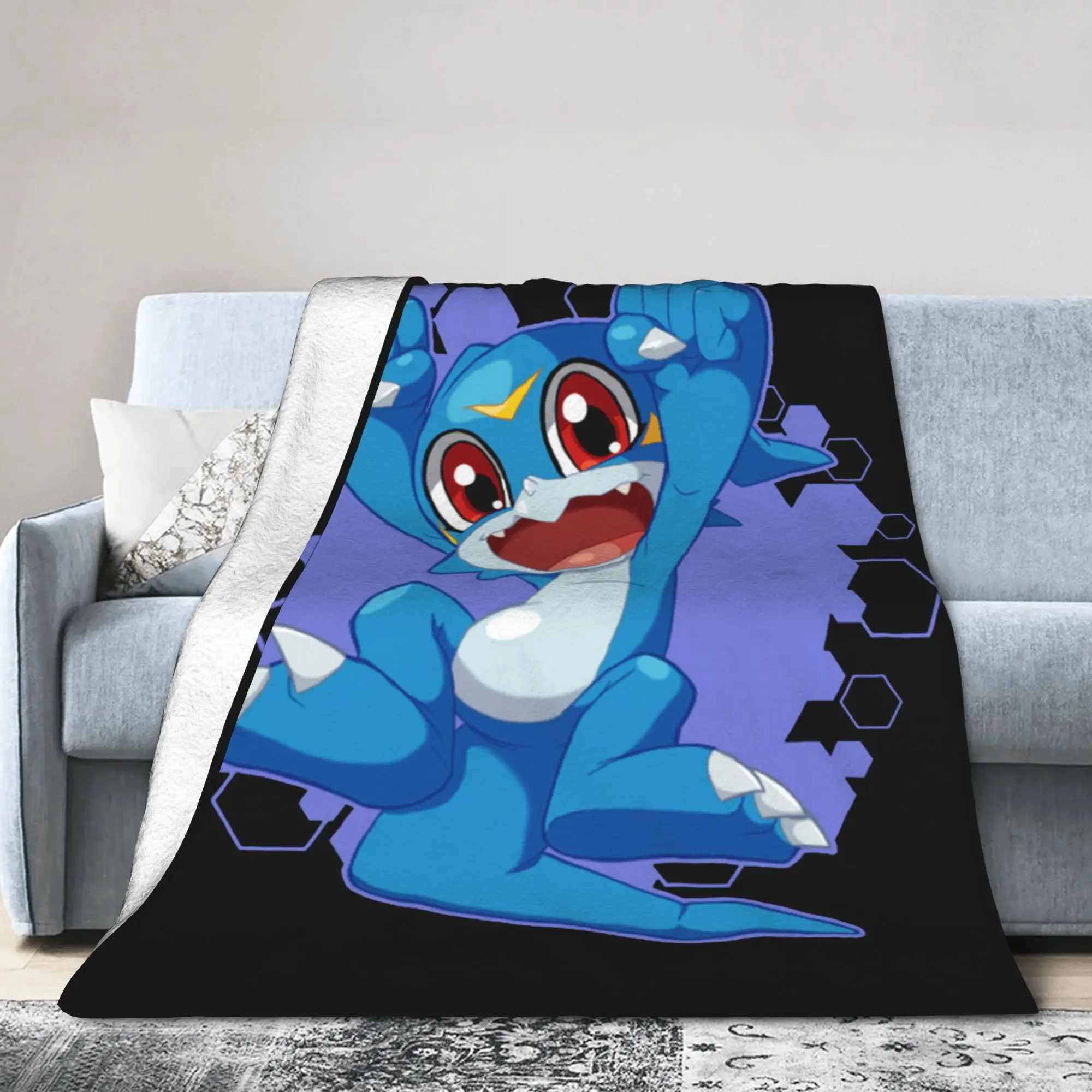 Veemon Chibi Blanket Digimon Nostalgic Anime Plush Throw Blanket Home Couch Portable Soft Warm Bedsprea,