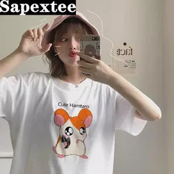 Kawaii Hamtaro Women T Shirt Print Cute Cartoon Tshirts Short Sleeve Casual White Top Tee Female Harajuku T-Shirts Woman Clothes