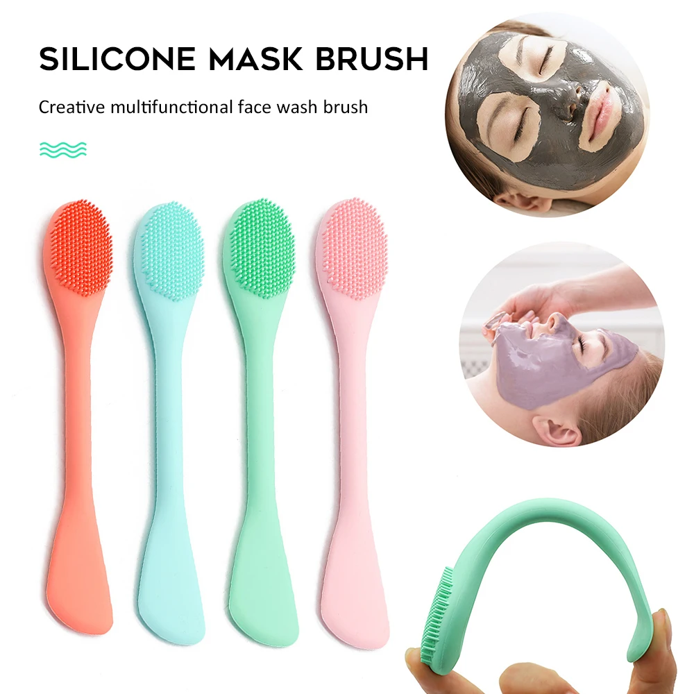 Brosse à double tête en silicone pour masque facial, applicateur, cuillère, spatule, anciers d'arrête, nettoyage de la peau du visage, outils de maquillage à domicile, soins pour femmes