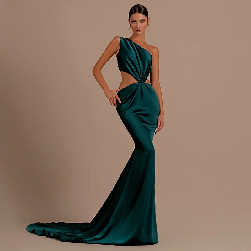 

Thinyfull Sexy Mermaid Prom Evening Dresses 2024 One Shoulder Hollow Out Night Dress Formal Cocktail Party Prom Gowns Plus Size