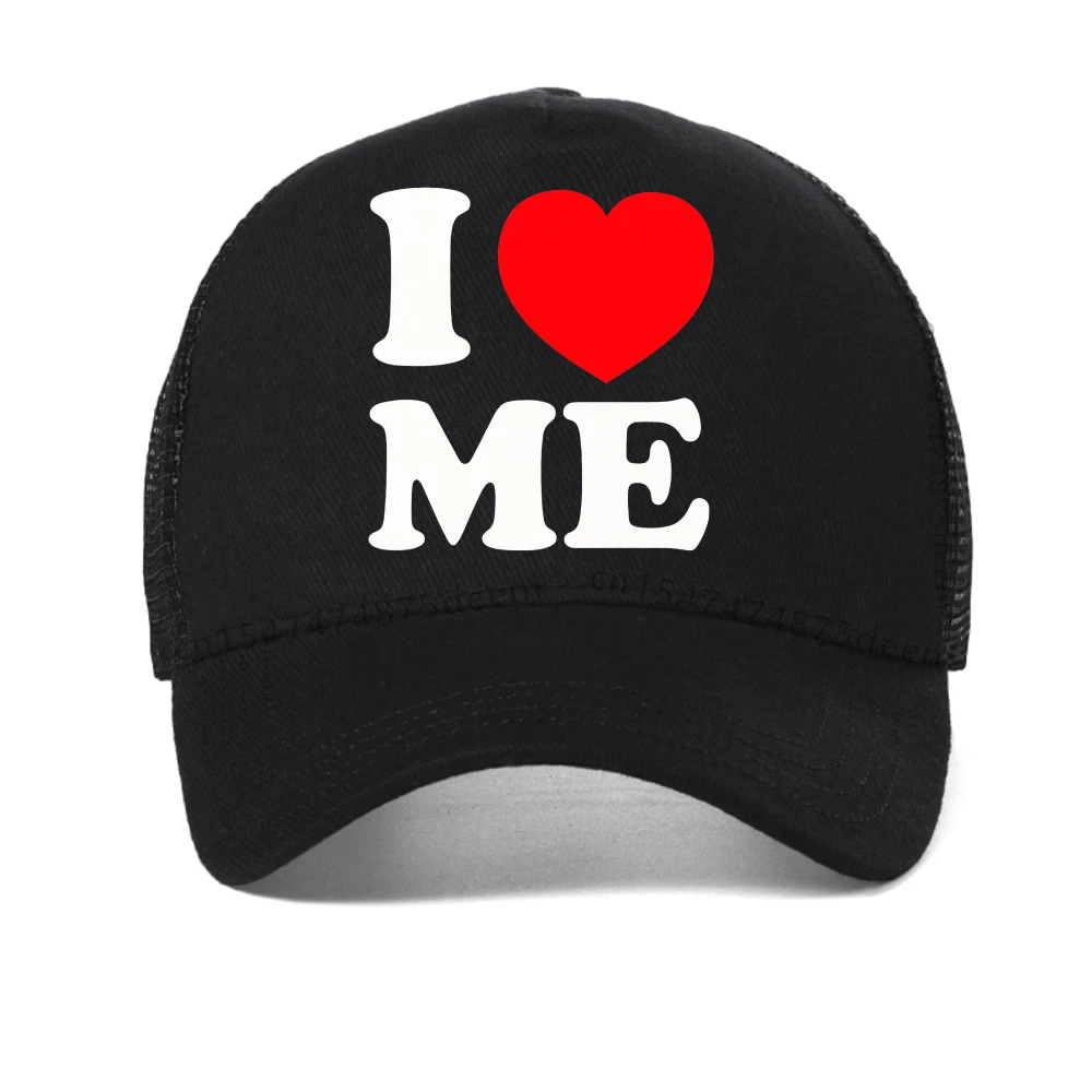 

Summer Funny I Love Me Red Heart Myself t shirt funny Graphic Streetwear hip hop hat fashion Casual outdoor mesh snapback hats