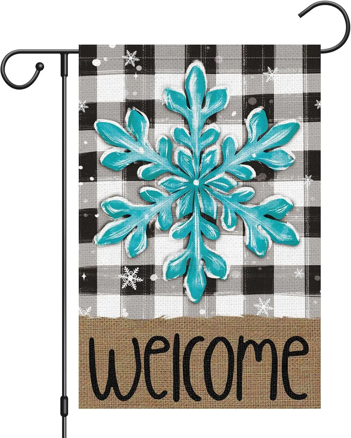 Heyfibro Welcome Winter Garden Flag 12x18 Inch Double Sided Burlap Snowflake Black White Buffalo Plaid Check Rustic Yard Flags f