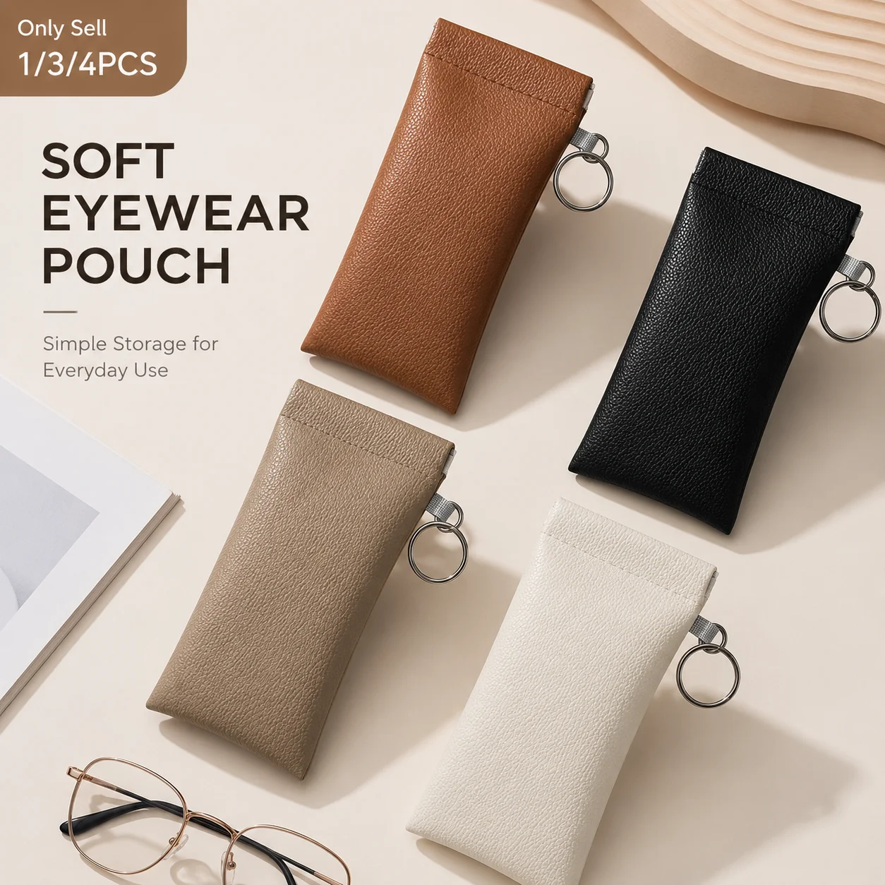 1/3/4 Pc Sunglasses Pouch, Soft PU Leather Eyeglasses Bag with Elastic Opening, Portable Glasses Storage Case for Women and Men