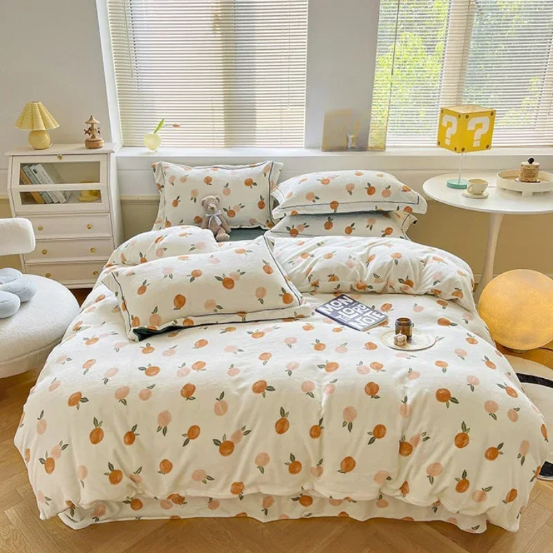 Thicken Velvet Winter Warm Comforter Cover Kawaii Girls Kids King Queen Size Duvet Cover Bed Sheets and Pillowcases Bedding Set