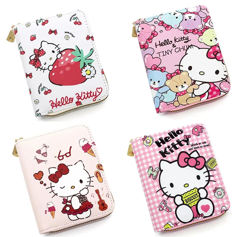 Sanrio-女の子のためのハローキティの財布,漫画の猫の財布,素敵な折りたたみ式PUレザーカードバッグ,女性の財布,ギフト