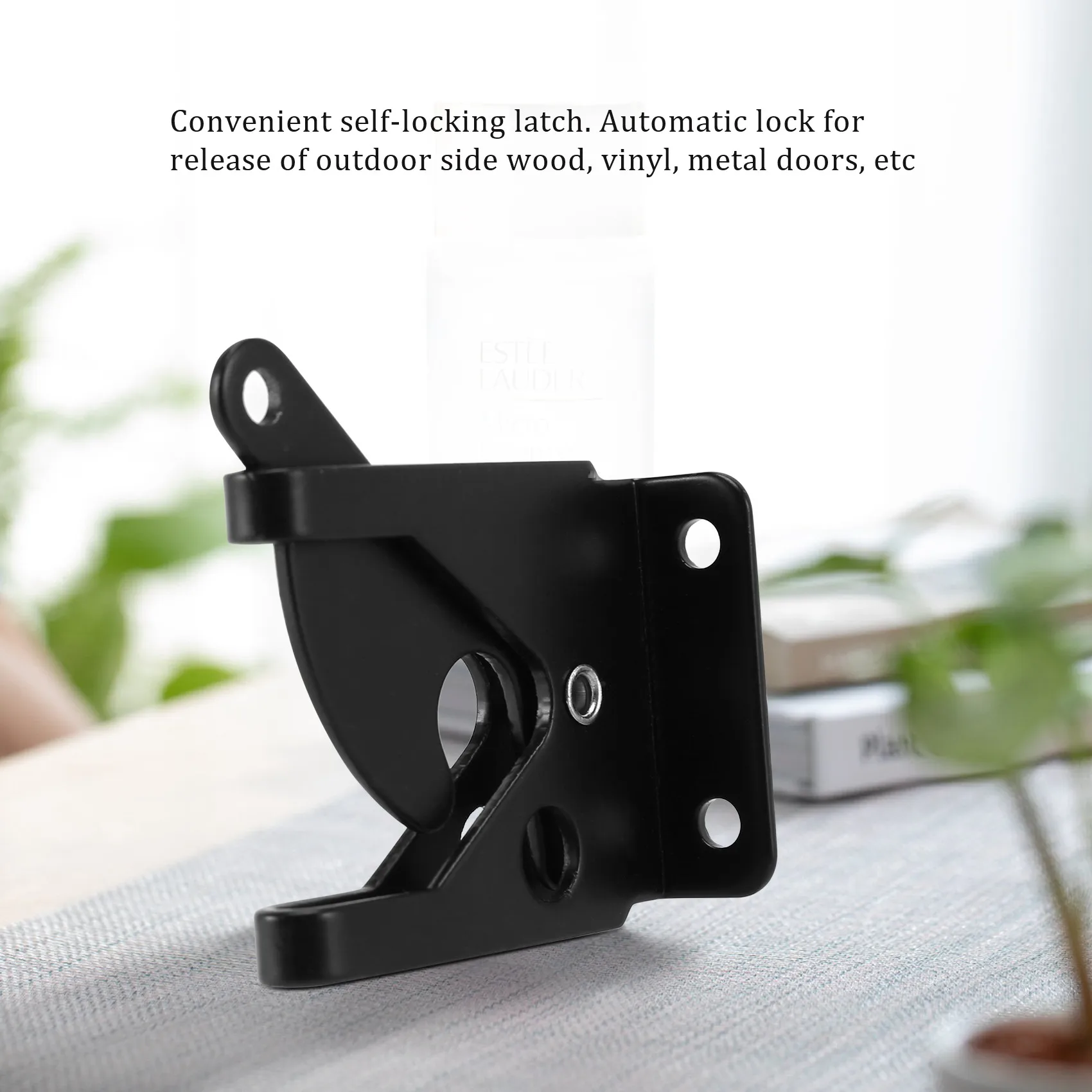 AT77 Self Locking Gate Latch Automatic Heavy Force Lever Fence Gate Lock for Wood Fence Gate Door Latches Steel Black