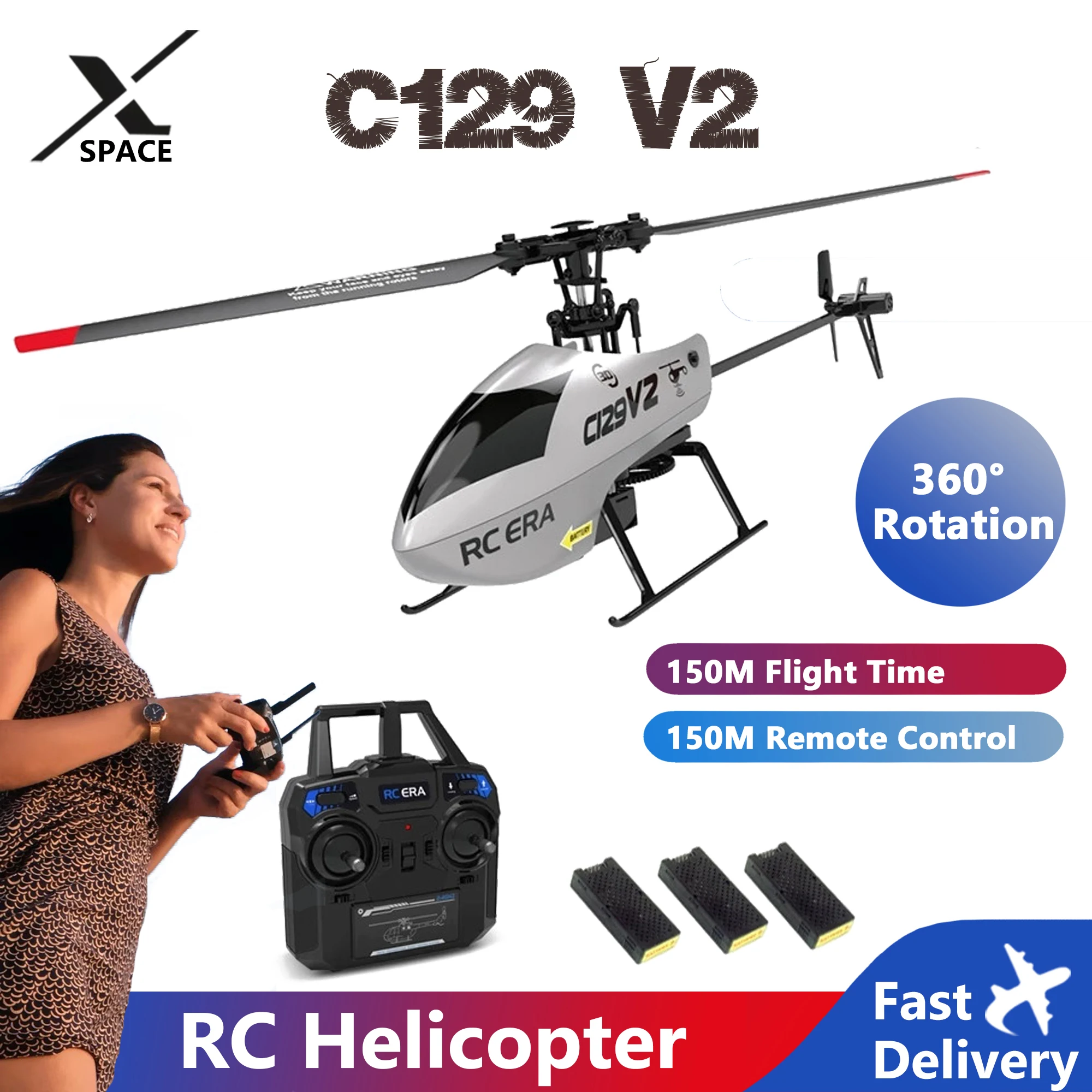 Drone C129 V2 RC Helicopter Remote Controller Charging Drone Model UAV Outdoor Aircraft Altitude Hold Single Paddle Dron Toy