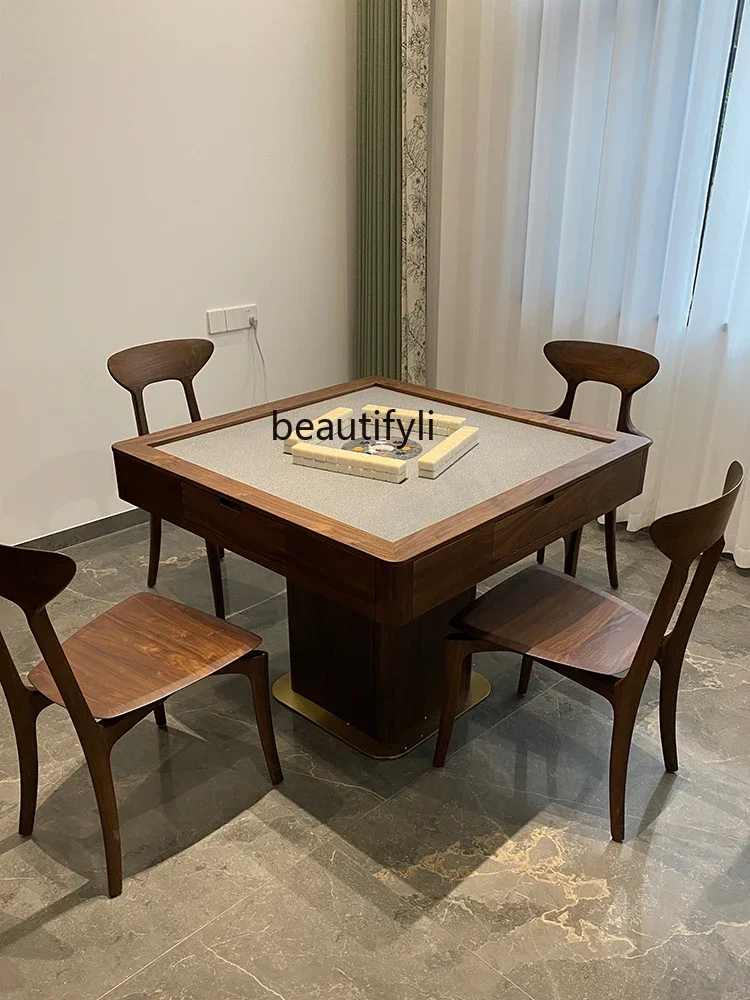 Villa Electric Mahjong Table North America Black Walnut Mahjong Machine Automatic Advanced Solid Wood Mahjong Table