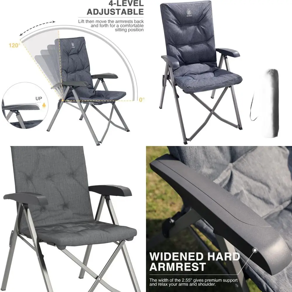 

Folding Camping Recliner Chair Fully Padded with Adjustable High Back Support Portable for Adults Patio Reclining Chair