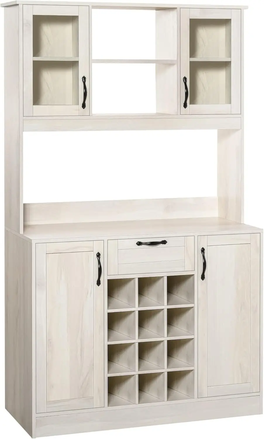 Cupboard, Pantry with Utility Drawer, 4 Door Cabinets, and Optional 12-Bottle Wine Rack, White