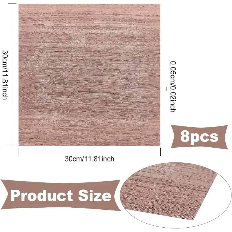 8 Sheets Walnut Wood Sheet 11.8x11.8inch Square Hardwood Veneer Boards for Wood Craft DIY Project 0.5mm Thin