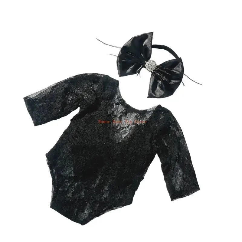 

J0PF Красивый кружевный комбинезон и набор для повязки на голову Уникальная детская одежда для новорожденных детских фотографий